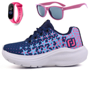 Kit Tênis Infantil Casual Meninas Escolar Basico Confortavel + Oculos e Relogio